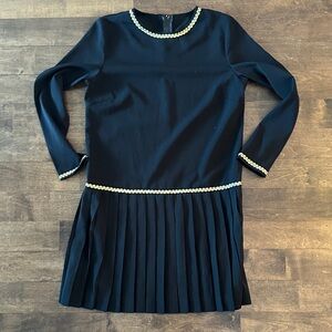 GANNI black wool pleated dress with gold trim - size small